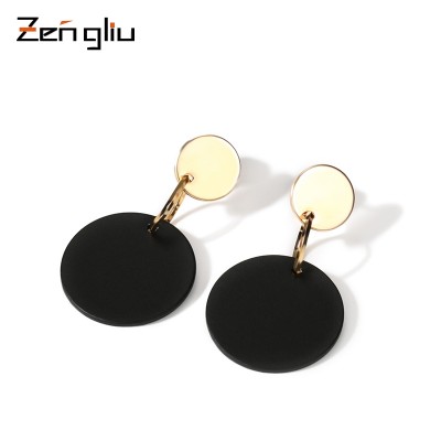 KRW black stud earrings earrings Female temperament long circular eardrop personality simple retro ears hanging earrings