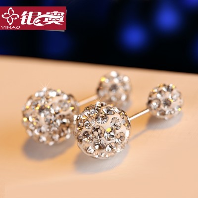925 silver before and after the double stud earrings female earrings Han Guochao personality atmosphere students pendant earrings taste