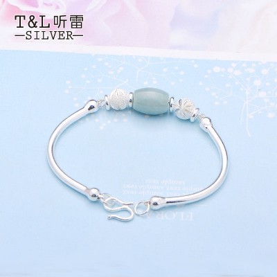 Silver Bracelet 999 Sterling Silver Bead Bracelet Silver Bracelet Korean female transfer jade agate bracelet gift new