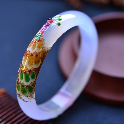 Shi Xian folk style painted peacock inlaid white red agate bracelet narrow version of the five color optional Circle Bracelet