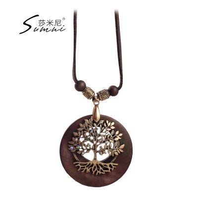 Sumni/, Europe and the United States retro wind, new year wishing tree, lucky tree falling, leather rope Long Necklace Necklace