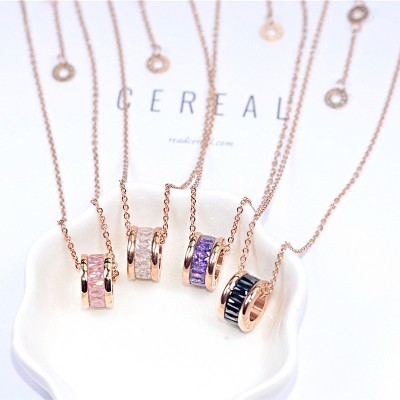 Europe and the color of Rome digital titanium Akei long ice rose golden bone chain chain necklace neck female X006