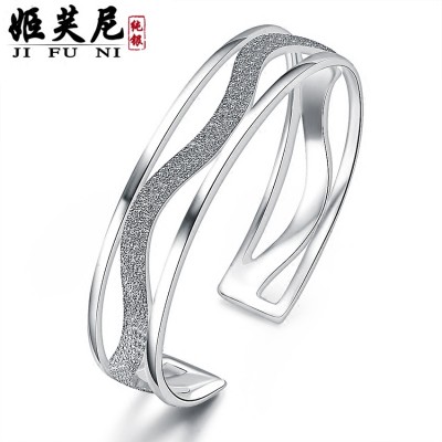 The silver hand Bracelet 999 Sterling Silver Bracelet female water ripple opening hollow Korean jewelry gift to send his girlfriend