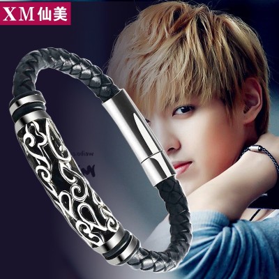 Preparation of leather rope bracelet men's domineering personality and titanium bracelet retro Metrosexual bracelet jewelry and accessories