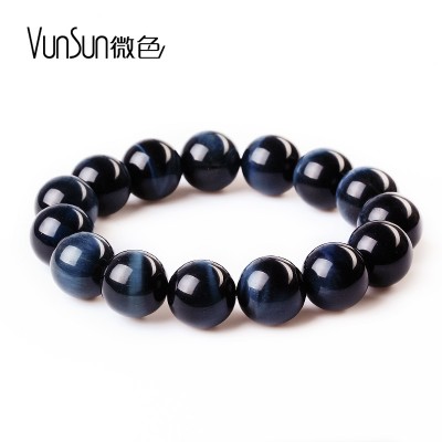 VunSun Natural Blue Tiger Eye Bracelet the simple single ring Mens pseudocrocidolite hands on popular jewelry