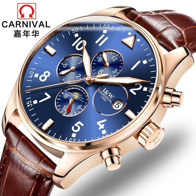 Multi-function noctilucent carnival men watches automatic mechanical watch waterproof tide restoring ancient ways belt men's watch