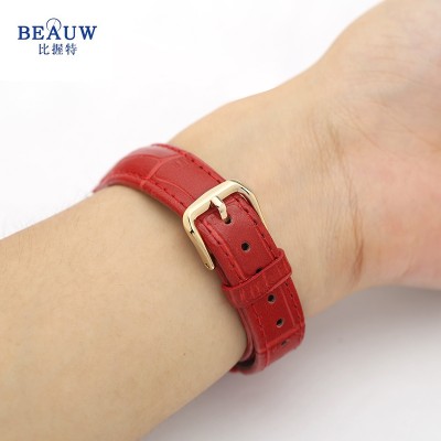 Ladies leather strap, cowhide red, pink, 14 16mm waterproof watch accessories fashionable