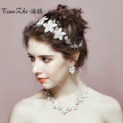 Bride Wedding Tiara Necklace crown three suit jewelry Jewelry Wedding ornaments Korean flower
