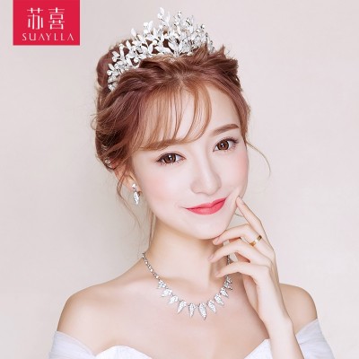 The new bride headdress three suit Korean Wedding Wedding Jewelry Wedding ornaments Crown Necklace Earrings