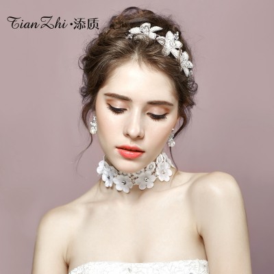 Bride Wedding Tiara Necklace three suit Jewelry Wedding wedding jewelry Korean crown ornaments