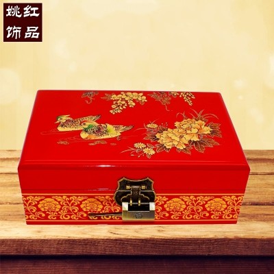 Jewelry box, wooden Pingyao light lacquer ware, dressing case, cosmetic case, wedding gift, practical hand decoration case