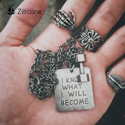 Europe fitness small dumbbell Necklace Pendant brand men's titanium silver ornaments ancient Fang couple female fitness tide products