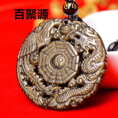 Gold Yaoshi Obsidian Dragon Pendant Necklace brand men female Taiji Bagua pendant opening five for Amulet