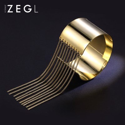 ZENGLIU Korea 18K plating color tassel opening Bracelet female golden bracelet jewelry lovers trendsetter wide Bracelet