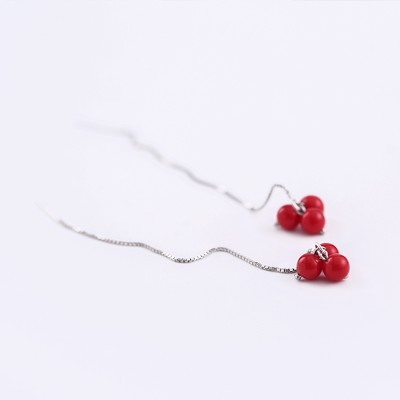 Red cherry tremella line South Korea tassel contracted temperament female stud earrings long pendant earrings eardrop personality hipsters