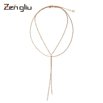 Europe and the United States trendsetter y font double chain necklace women long neck necklace jewelry chain clavicle Korea multilayer neck chain
