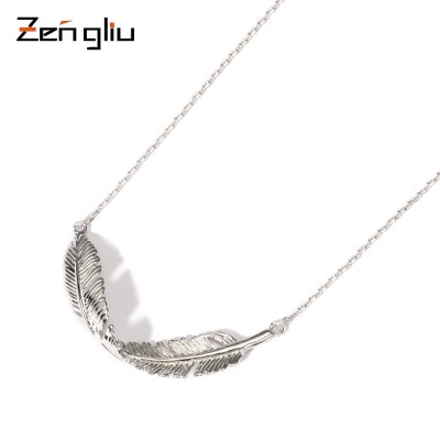 925 silver necklace, female personality feathers, clavicle chain, Korean Leaf Pendant, fashion decoration accessories
