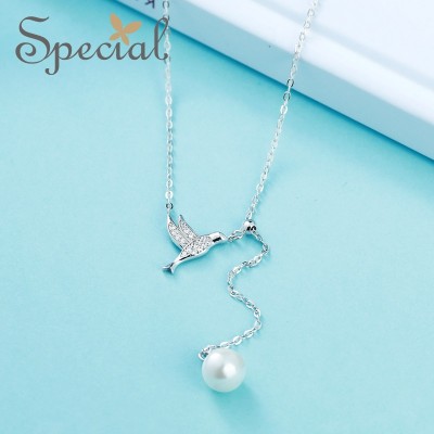 Europe and the United States S925 Silver Necklace Silver Necklace Pendant Chain clavicle shell pearl love birds