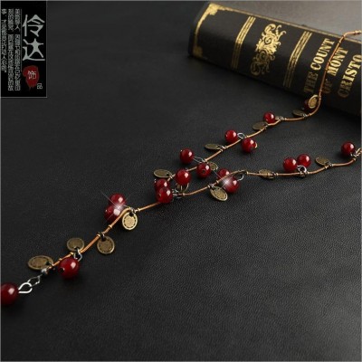 European and American retro love red long paragraph sweater chain, leaflets small fresh all-match Long Necklace Linda