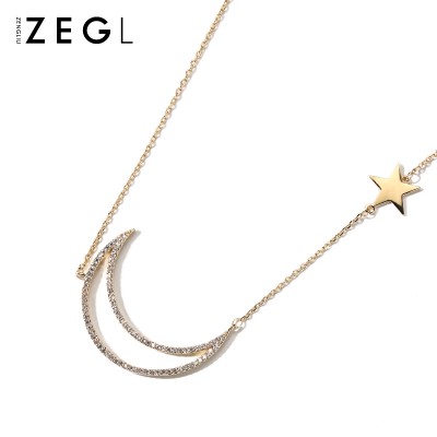 ZENGLIU Korea female short chain necklace with Moon Star Pendant all-match Decor simple neck chain