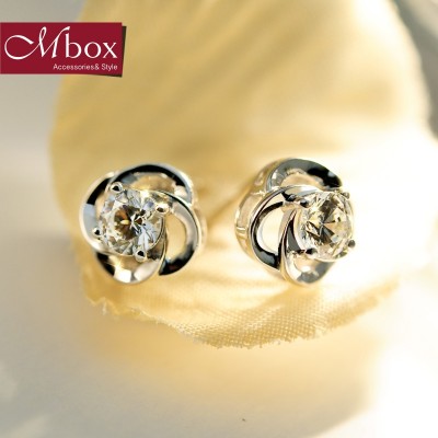 Mbox stud earrings temperament female south Korean version of swarovski S925 silver inlay zircon earrings earrings A clover