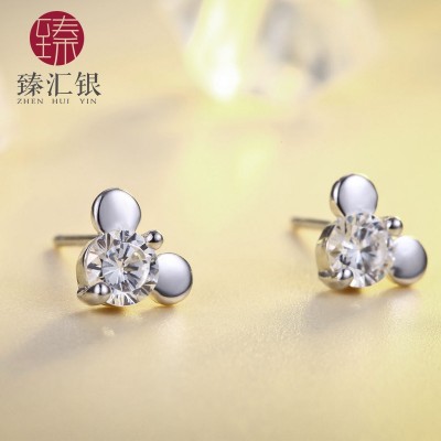 "Hui 925 silver silver inlay zircon tremella tremella buckle nail female earrings temperament melting, Japan and South Korea earrings gift