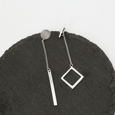 Asymmetric geometry tassel earrings, 925 silver, South Korea female temperament stud earrings sexy long pendant personality