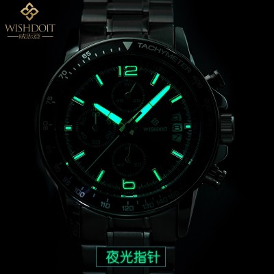 Wishdoit Men's watch quartz watch waterproof outdoor sports students trend noctilucent stainless steel belt men's watch