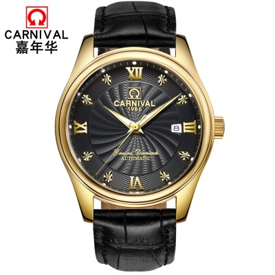 Carnival Men's automatic mechanical watch Waterproof business stainless steel belt luminous hollow out men's watch
