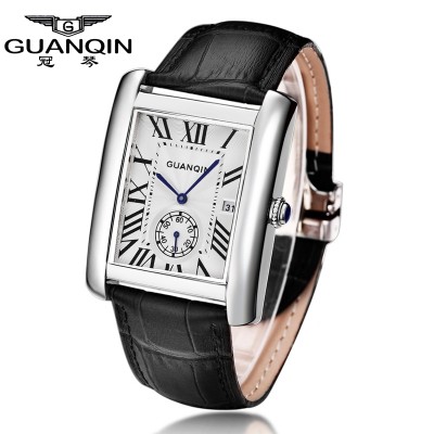 Guanqin Fashion business square men's watch waterproof belt leather business leisure quartz men's fashion watches