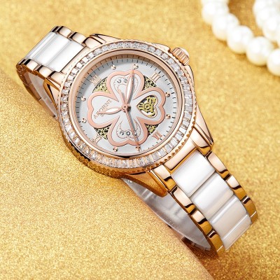 Ms Julia platinum watches mechanical watch fully automatic hollow out female watch fashion ceramic night light waterproof wrist watch