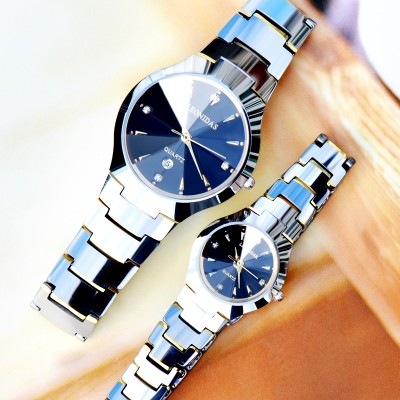 Tungsten steel men's watch fashion lovers who watches a pair of waterproof han edition business man watches quartz watches female