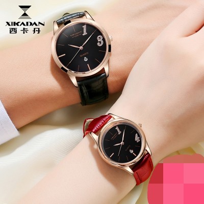 A pair of lovers watch han edition fashion leather waterproof business male expression couple table and table calendar