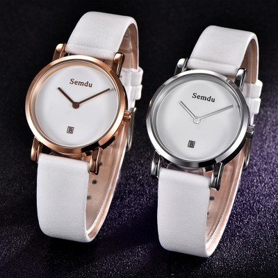 Semdu Couples watch authentic female paragraph waterproof fashion contracted leisure leather and women watch quartz watch