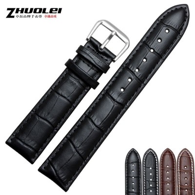 ZhuoLei bracelet Moisture-wicking crocodile grain band Genuine leather strap 18 19 20 | | | | 21 22 mm black | brown male