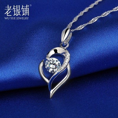 Old silver shop S925 silver necklace chain, Japan and South Korea female love set auger clavicle heart-shaped pendant constellation valentine's day gift