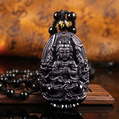 Obsidian pendant necklace for men and women Buddha samantabhadra vanity hidden guanyin bodhisattva this great day life zodiac patron saint