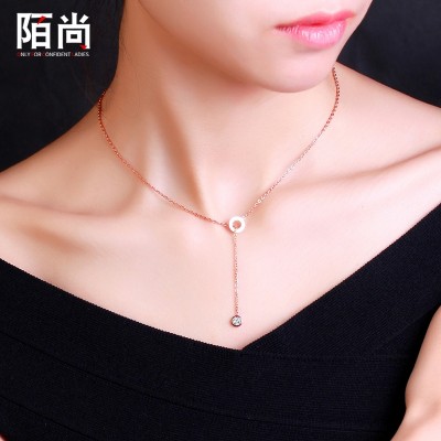 Stranger is han edition 18 k rose gold plated single diamond necklaces for women LOVE Rome winnings collarbone chain pendant, South Korea