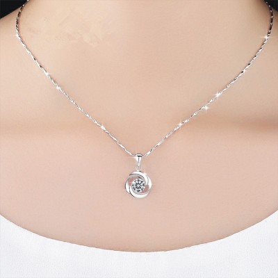 S999 sterling silver necklace female collarbone, Japan and South Korea version clovers fine silver pendant girlfriend birthday gift on valentine's day