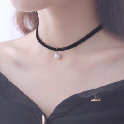 Pearl necklace female silver collar bone collar short black neck ornaments with contracted neck, south Korean tide bind personality