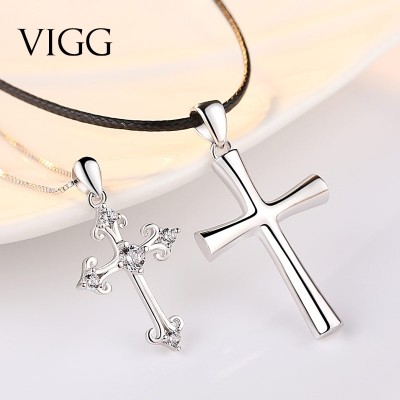 Vigg S999 silver couples contracted cross pendant necklace with a pair of han edition men and women students