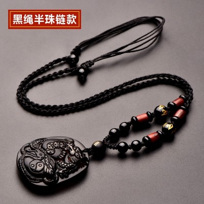 Medallion snake bao obsidian pendant 2017 mascot benmingnian zodiac rooster necklace for men and women