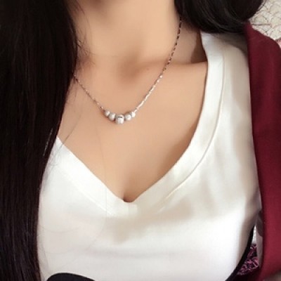 Transport bead pendant silver necklace, 999 silver female students, Japanese, Korean, huai contracted collarbone chain accessories
