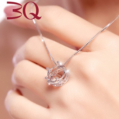 3 q princess crown 925 silver necklace female fashion pendant chain girlfriends, Japan and South Korea clavicle birthday gift