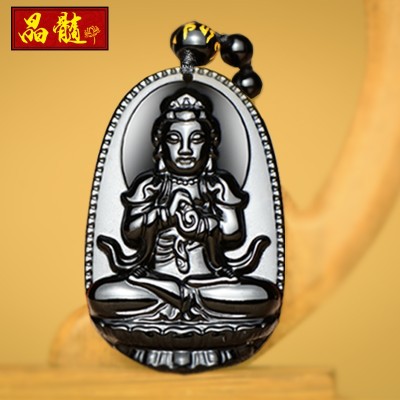 Natural medallion obsidian necklace this life fo the eight Chinese zodiac patron saint Buddha pendant great day men and women