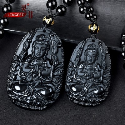 Medallion obsidian of guanyin bodhisattva pendant is a rat zodiac this life Buddha necklace for men and women to break the traditional figure of Buddha
