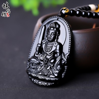 Obsidian eight big guardian angel pendant this life style medallion Buddha Buddha Buddha guanyin bodhisattva for men and women necklace couples