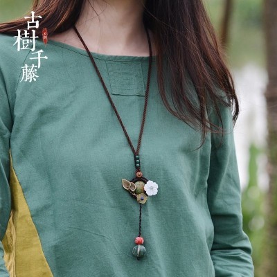 Thousands of ancient trees cane long ceramic pendant necklace female autumn winter sweater chain joker national wind restoring ancient ways of fashion accessories