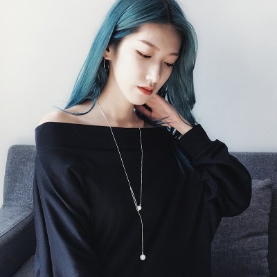 Geometry of pearl necklace, 925 silver pins joker qiu dong, the south Korean female long sweater chain pendant accessories accessories
