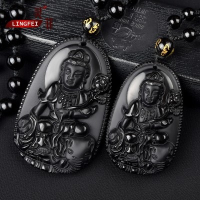 Medallion obsidian Shi Puxian bodhisattva pendant is a snake in the Chinese zodiac patron life eight big Buddha pendant men and women
